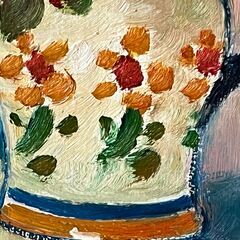 【額装】　絵画　油彩画　半澤国雄　花　額寸：縦32.5㎝×横38㎝×厚み5㎝の画像