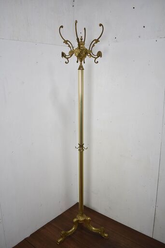 【取ヤ終了1/6】≪zy712≫ロココ調 コート掛け コート/帽子/ハット ポールスタンド 176cm 金属製 金色/ゴールド インテリア 40918-13