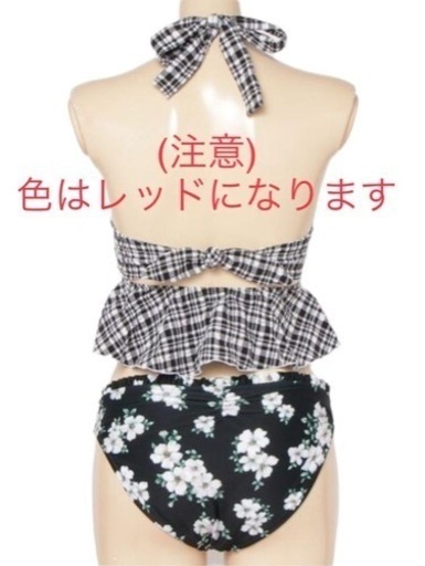 新品未使用　PR01.   フクレチェック × フラワープリントbikini　水着　レッド
