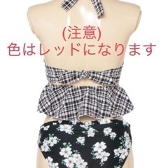 新品未使用　PR01.   フクレチェック × フラワープリントbikini　水着　レッドの画像