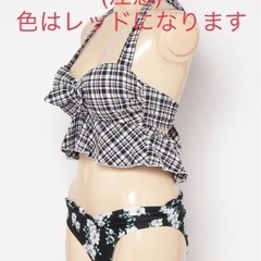 新品未使用　PR01.   フクレチェック × フラワープリントbikini　水着　レッドの画像
