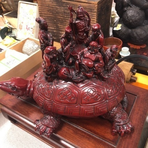 【引取先決まりました！】 置物 縁起物 寿山石 希少  亀の上の 七福神 亀 お店まで取りに来て下さいね！