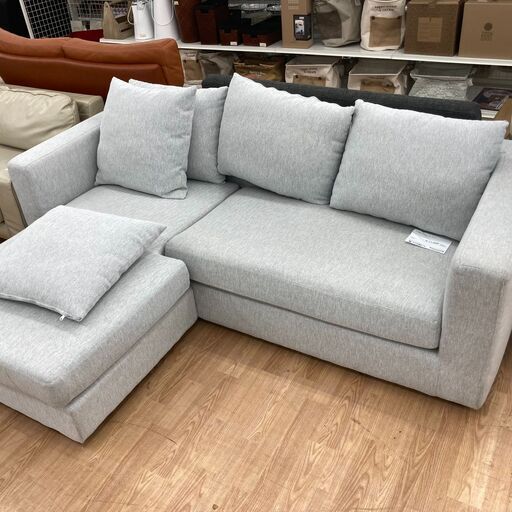 3人掛けカウチソファ グレー H80×W215×D165 クリーニング済み KJ890