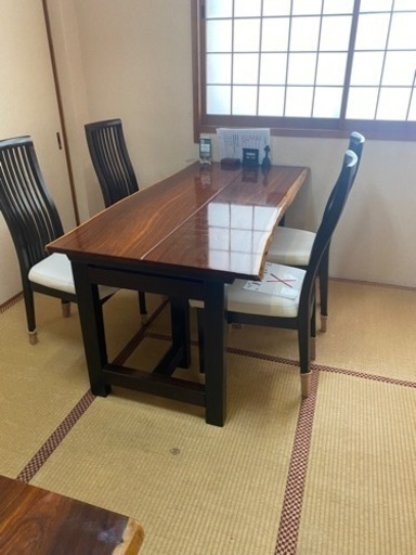 残りラスト1セットです ダイニングセット 一枚板 テーブル／イス 座卓にも出来ます