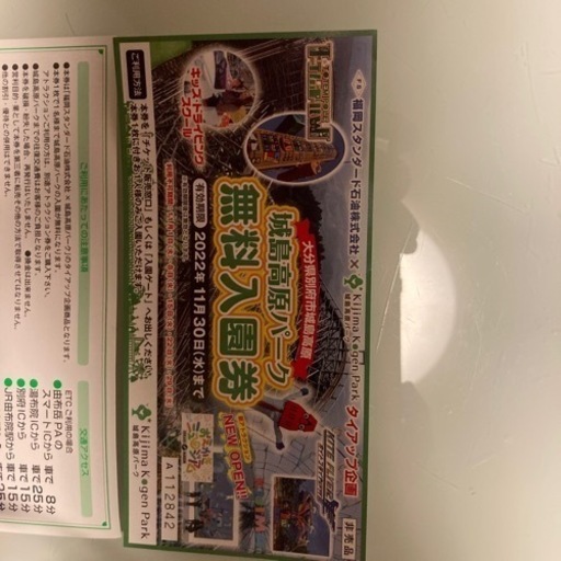 城島高原パーク無料入園券2人分