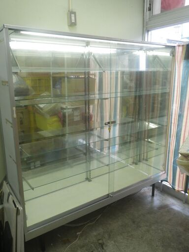 【配達可】タテヤマ アルミフレーム  ガラスショーケース 幅180 高さ182 5段 大型ショーケース ディスプレイケース 3面ミラー 照明 鍵付