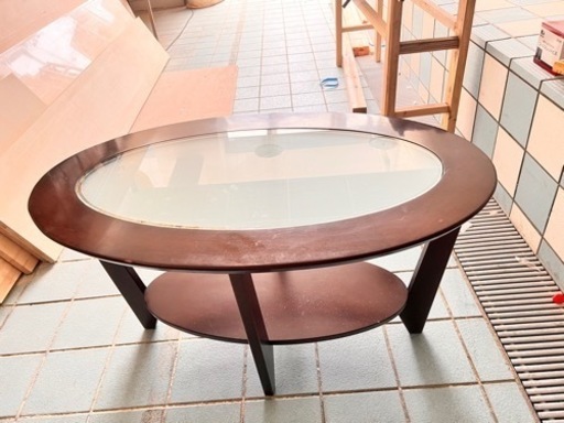 テーブル　ガラステーブル　おしゃれ　アンティーク　楕円
