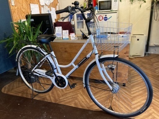 【タイヤ・チューブ新品！】LEDオートライト　6段変速　27インチ自転車　白