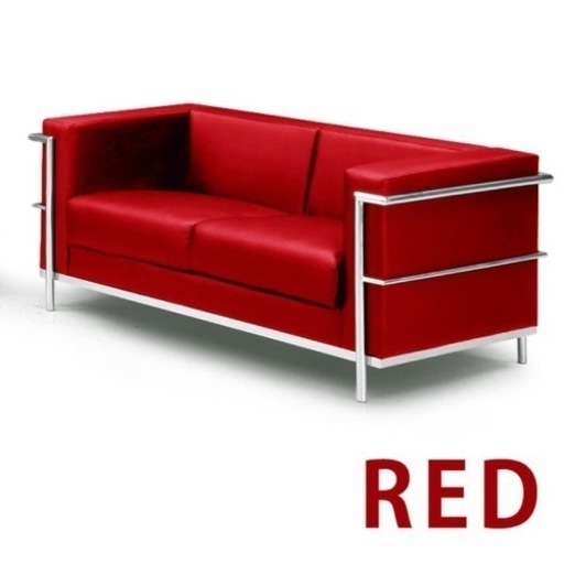 値段交渉受けます　10/16まで　ソファ　ル・コルビュジェ Le Corbusier LC2 -grand comfort- レプリカ仕様 2pソファ+1pソファ×２台 応接ソファー3点セット ソファーセット　レッド