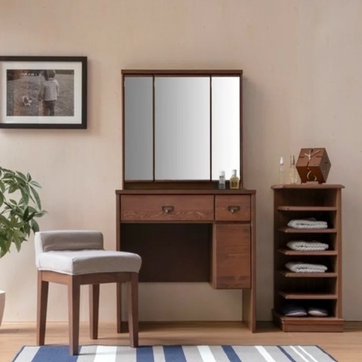 ドレッサー　化粧台　三面鏡付き　ミディアムブラウン