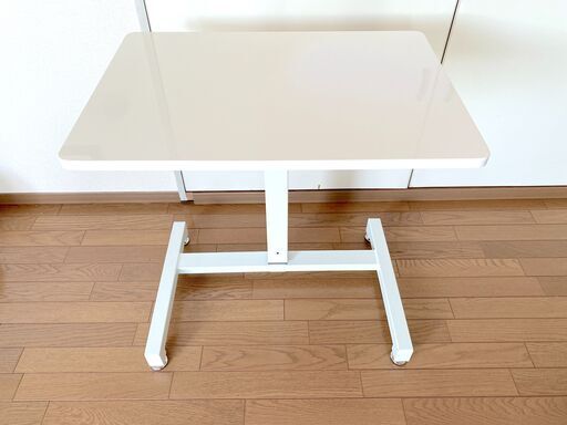 タンスのゲン スタンディングデスク 昇降デスク 幅70cm 高さ70.5～110cm ガス圧 手動 ワンタッチ 昇降 デスク テーブル 無段階調節 昇降式テーブル パソコンデスク PCデスク 鏡面ホワイト 45400005 00 (58045)