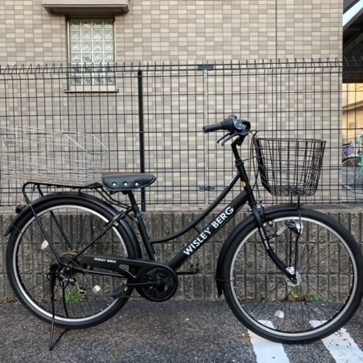 27インチ 内装6段変速 自転車 オートライト サイモト自転車 荷台カゴ付き ブラック 美品