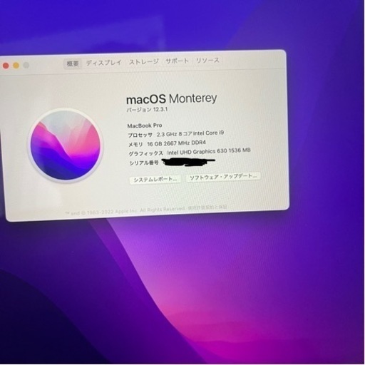 【極美品】MacBook Pro 16in 19 2.3GHz 8コア Intel Core i9 メモリ16GB SSD 1TB