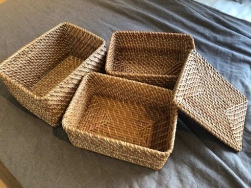【受け渡し予定者決定】無印良品：重なるラタンボックスのセット【10/7まで】