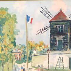 【額装】　ポスター　モーリス・ユトリロ　”LE MOULIN DE SANNOIS”　額：縦55㎝×横72㎝×厚み8㎝の画像