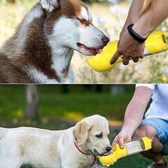 ペット 給水器 犬 ウォーターボトル ペット o 多機能 ウォーターボトル ペット お散歩 給水器 犬猫 2 in1 安全素材採用 大容量 排泄物衛生回収 スコップつき 片手操作 ロス防止 (イエロー)の画像