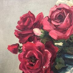 【額装】　絵画　油彩画　花山（カザン）「静物」　サイン有　額：縦51㎝×横60㎝×厚み8㎝の画像