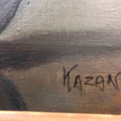 【額装】　絵画　油彩画　花山（カザン）「静物」　サイン有　額：縦51㎝×横60㎝×厚み8㎝の画像