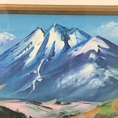 【額装】　絵画　油彩画　羽沢清水　「岩木山」　サイン有　額：縦52㎝×横61㎝×厚み5㎝の画像