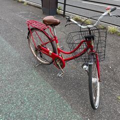 【リサイクルショップどりーむ天保山店】●377●　自転車　ママチャリ　赤色　6段変速ギア付き　14684SA　LEDオートライト付き　( *´艸｀)