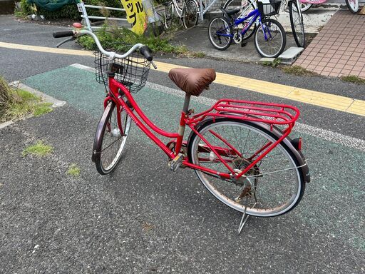 【リサイクルショップどりーむ天保山店】●377●　自転車　ママチャリ　赤色　6段変速ギア付き　14684SA　LEDオートライト付き　