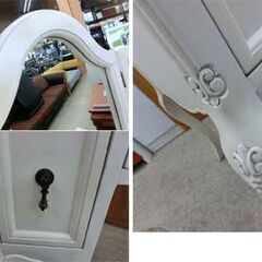 アンティーク調 猫脚 ドレッサー スツール付き アイボリー ロココ調 鏡台 デスク 彫 クラシック 札幌 西野店の画像