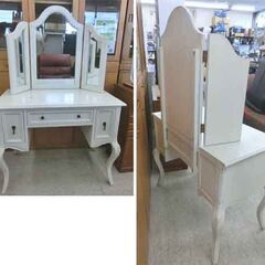 アンティーク調 猫脚 ドレッサー スツール付き アイボリー ロココ調 鏡台 デスク 彫 クラシック 札幌 西野店の画像