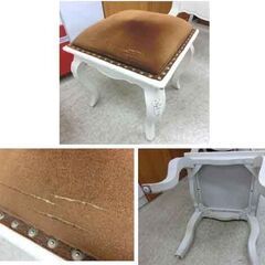 アンティーク調 猫脚 ドレッサー スツール付き アイボリー ロココ調 鏡台 デスク 彫 クラシック 札幌 西野店の画像