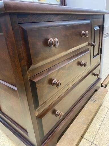 【北海道民芸家具】　＊ヴィンテージ ＊引き出し付きドレッサー GMIK115○北海道民芸家具 ドレッサー 鏡台 化粧台 座鏡 民藝 樺材 古