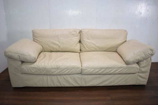 【ヤ取終了7/3】≪y415≫美品 ゆったり 2.5人掛け/2.5人用 本革 カバーリング ソファ ホワイト リビング/書斎/応接/ロビー 40925-04