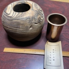 一輪挿し　木彫り　丸