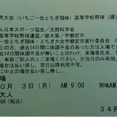 とちぎ国体高校野球（硬式）準決勝チケット１枚（10/3月曜日 @...