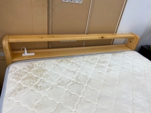 R019 パイン材 天然木 ダブルベッド マットレス付、幅140cm