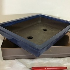植木鉢A  プランター 瀬戸物　22.5✖️30.5✖️h5.5cm  青の画像
