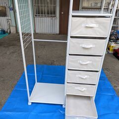 キャスター付き 引き出し ハンガーラックの画像