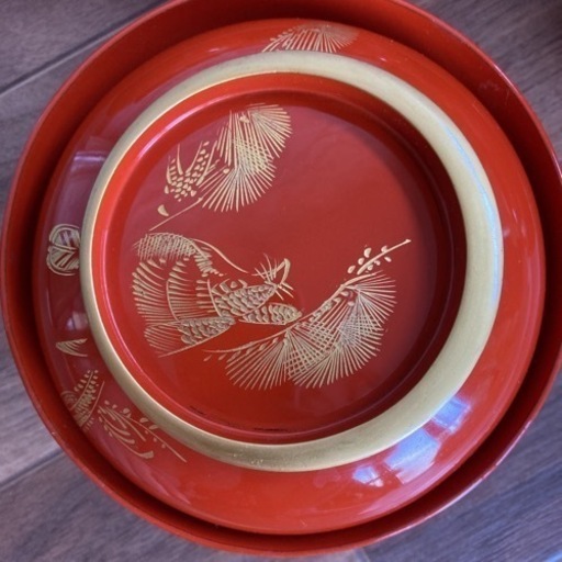 朱塗汁椀　十人前　お茶碗　昭和　レトロ　漆器　漆芸　朱　海外人気　赤×ゴールド　和製アンティーク　縁起物　沈金　蓋付き椀　和食器