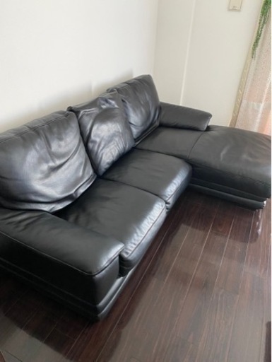 高級本革カウチソファ　ブラック