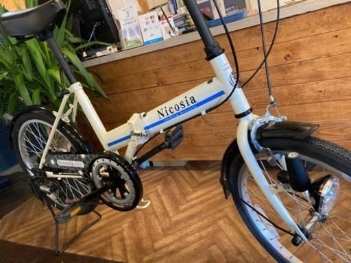 【ライト付き】6段変速　20インチ折りたたみ自転車　オフホワイト