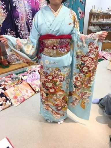 《自宅引き取り希望》振り袖　箱有【振り袖、袋帯、長襦袢、バック、フェザーショールセット】