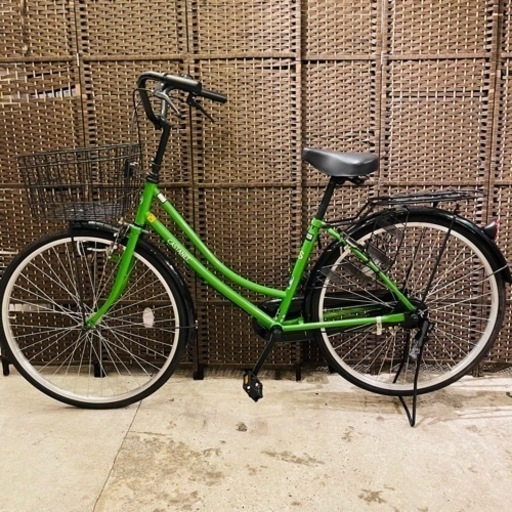 【売約済み】　【実質表示価格より２０％お値引き！！】　ママチャリ 自転車 カスタネット26 BAA安全基準適合車 サイクルスポット 変速なし ダイナモライト　町乗り　シンプル　グリーン　緑　カゴ　ライト　付き　チャリ　26インチ