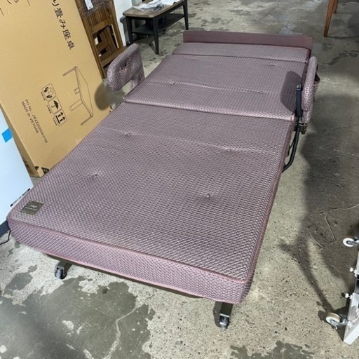 12/8終 ATEX 収納式 電動 リクライニングベッド AX-B635EW 説明書/受け皿付き 折りたたみベッド シングル アテックス 菊倉MZ