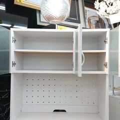 キッチンボード 3枚ガラス扉 ホワイト レンジボード 食器棚□横幅90cm