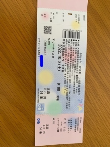 10/8大相撲青梅場所チケット3枚連番