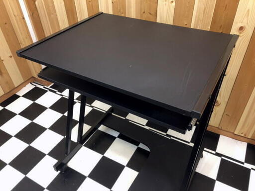 PC作業にぴったり♪　キャスター付きパソコンデスク　64×48×72　ブラック　スライドキーボードスペース　事務作業