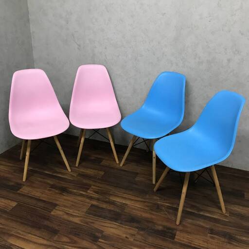 ○FI12/44　イームズ シェルチェア ピンク ブルー 4脚セット DSW リプロダクト eames 北欧 チェア 椅子 イス オフィス デザイナーズ家具 ①