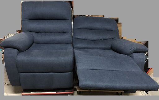 NITORI ニトリ 2人用 電動リクライニングソファ ラブソファ 布製 布張り ブルー 幅160cm×奥行100cm～160cm×高
