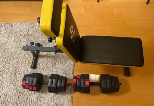トレーニング用フラットベンチ・インクラインベンチ&ダンベル20kgx2