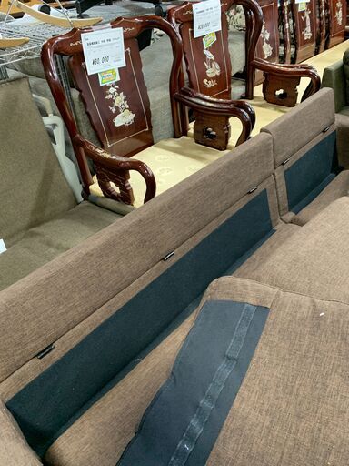 ◎3Pカウチソファー　ブラウン　毛羽立ち・使用感あり　オットマン付き◎ テックレザー張り カウチソファ 3人掛け 3Pソファ ヘッドレスト 