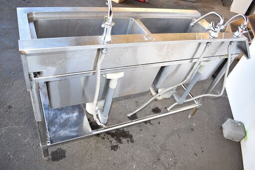 【取引終了10/22】≪zy734≫『宮城 直接引取 歓迎』美品 業務用 ステンレス 2槽 バックガード ソイルドシンク 単水栓蛇口付き 厨房/キッチン/飲食店  41001-05