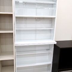 札幌市/清田区　ガラス戸付き 本棚 ホワイト 書棚 スライドガラス セパレートタイプ 棚 収納